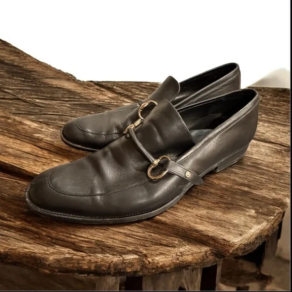 Gucci Black Leather Slip-On Loafers 9 D made in Italy